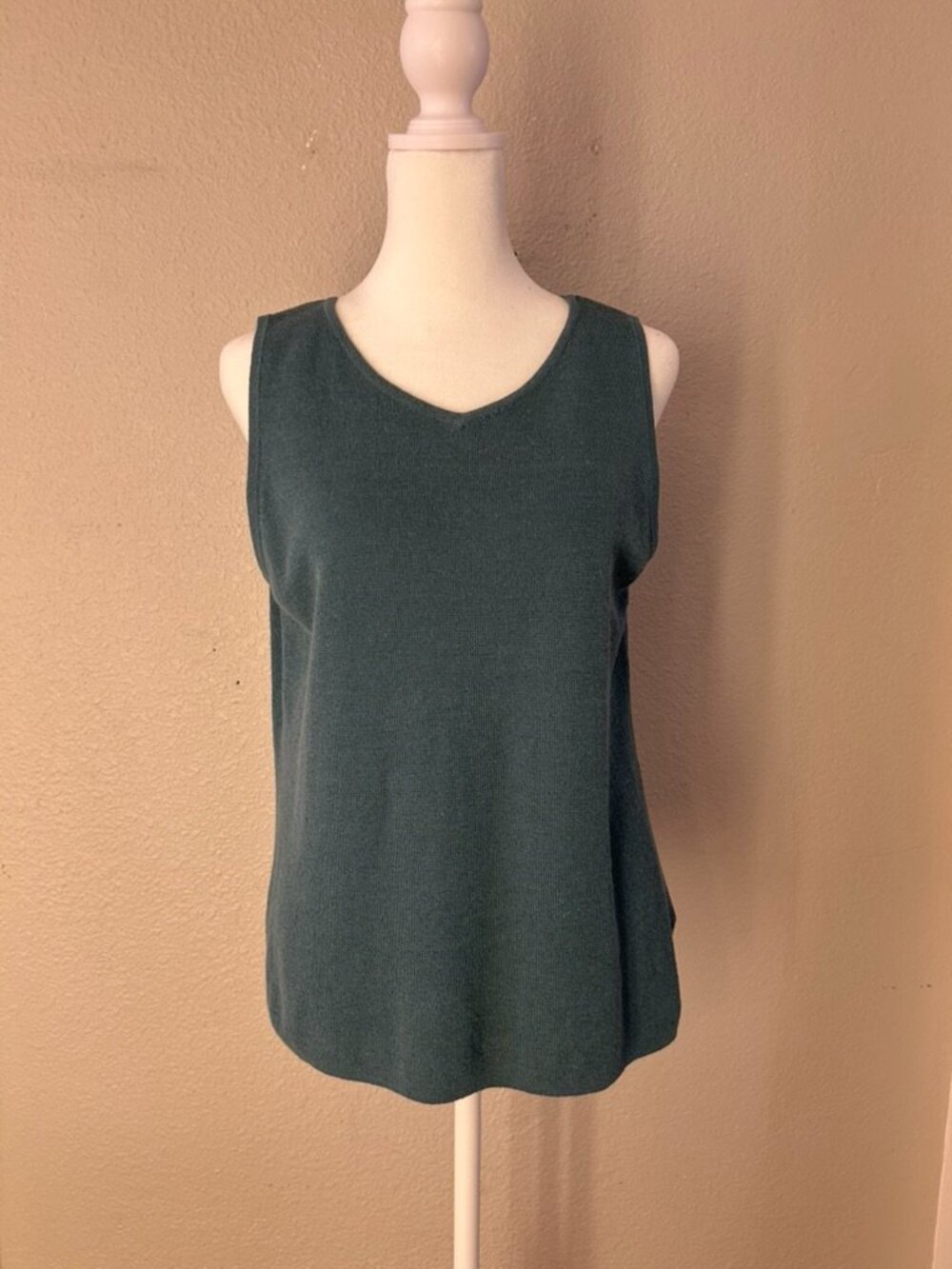 Double D Ranch Teal Knit Tank Top V-neck Linen Blend Women's Medium